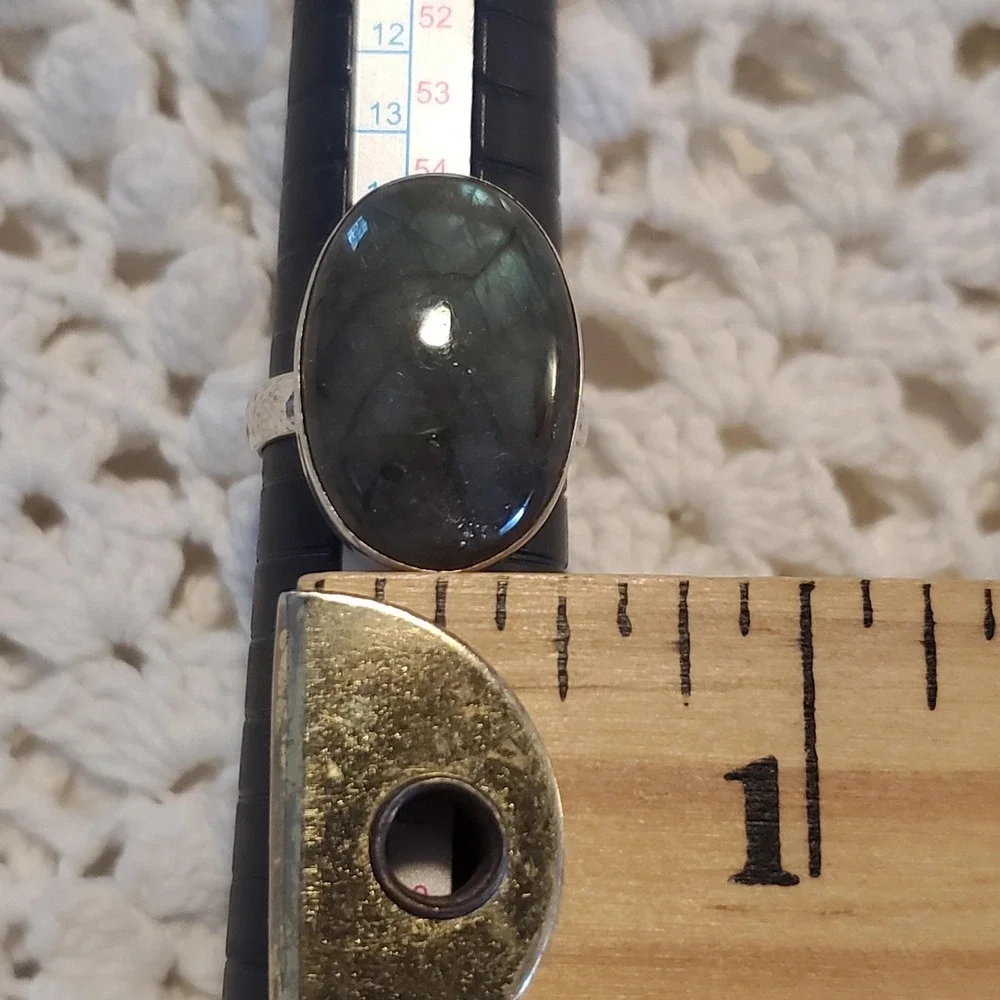 Sterling Silver 925 Labradorite Oval Cabochon Statement Ring 8 Boho Handmade Blu - Picture 8 of 8